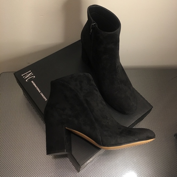 INC Suede Block Low Heel Ankle Zip Booties - Picture 3 of 9